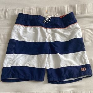 Izod Men’s Size Large Navy Blue and White striped Swim Shorts / Trunks
